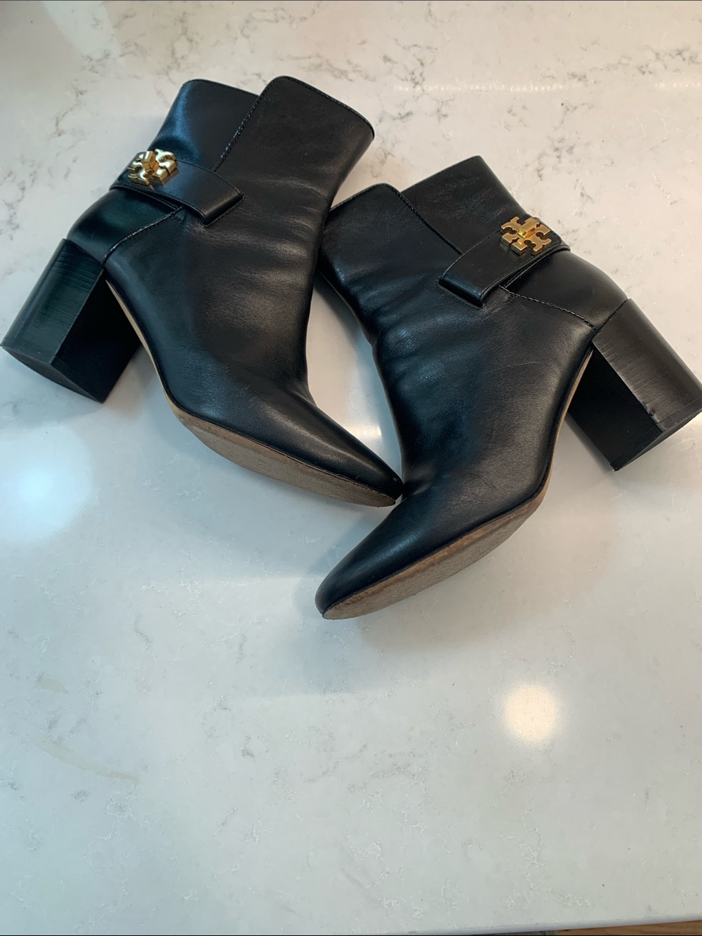Tory Burch Leather Ankle Boots with Gold Accent Size 7